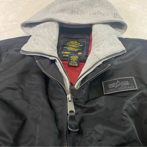Alpha Industries MA-1 Flight Bomber Jacket Mens XXL Black D-Tec Hooded Spellout - Picture 3 of 14